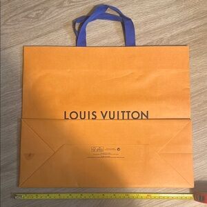 Louis Vuitton Orange Shopping Bag with Blue Handles